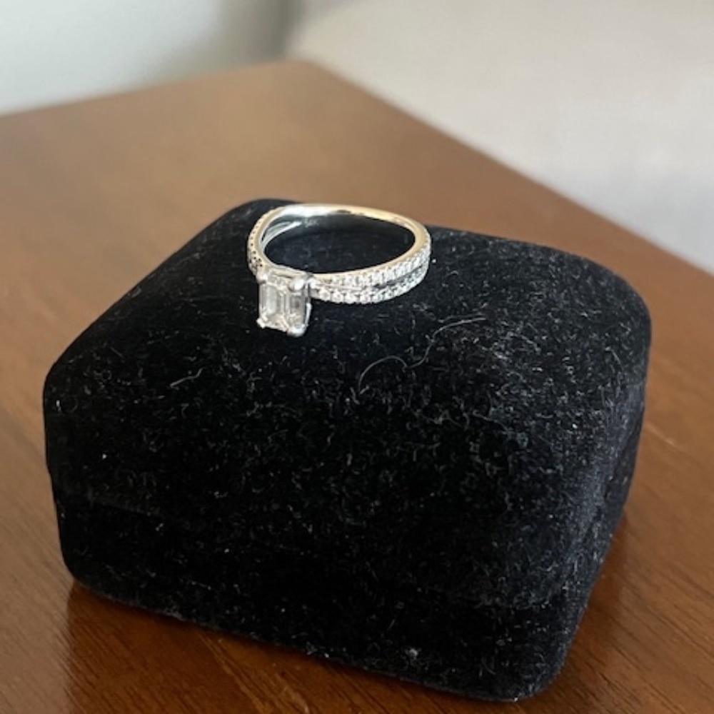 GIA Certified Natural Diamond 1 Carat Emerald Cut on 14K White Gold Band
